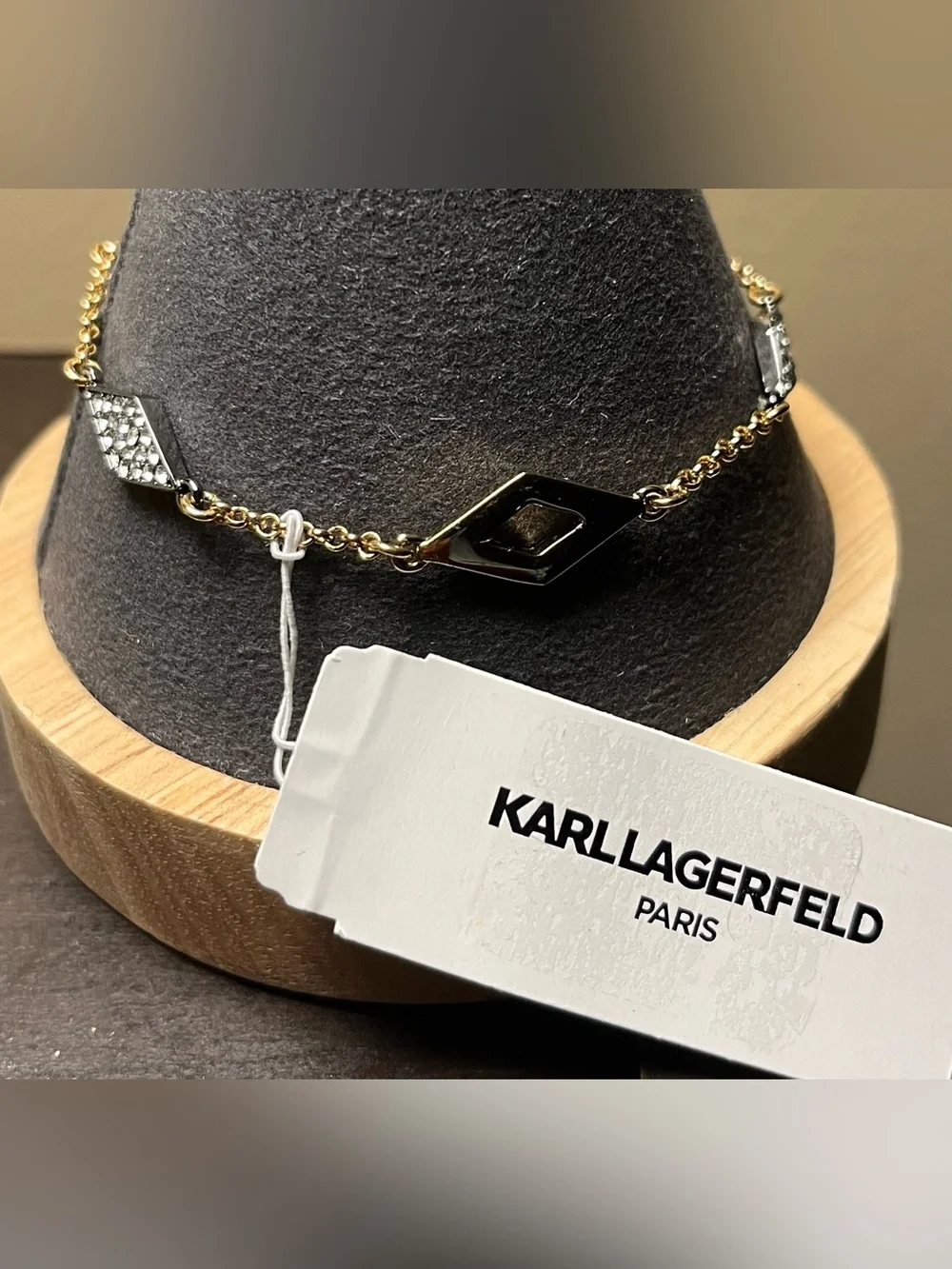 Karl Lagerfeld Rose Gold and Gunmetal Pavé Geometric Adjustable Bracelet